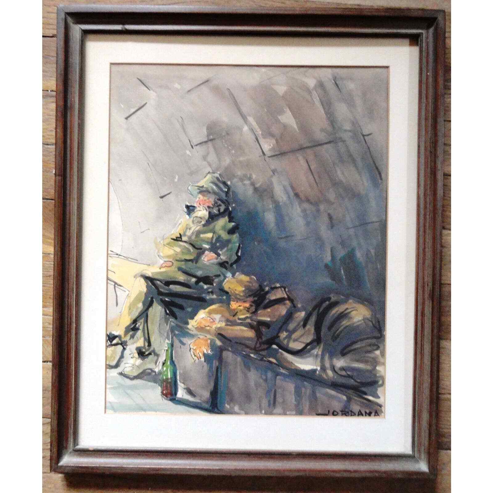 Jose Jordana Abstract Watercolor of Fishermen Signed Listed Artist