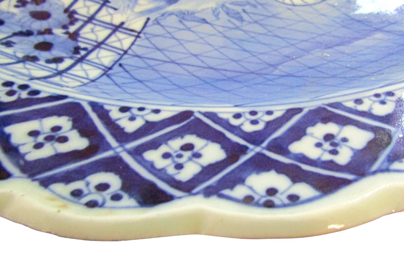 Japanese Blue & White Porcelain Charger Rooster & Hen 18th 19th C   19"
