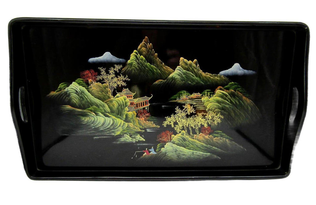 Vintage Chinoiserie Chinese Hand-Painted Tea Set with Tray and Spoons