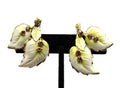Vintage Austrian Leaf Clip-On Earrings with Amber Austrian Crystals