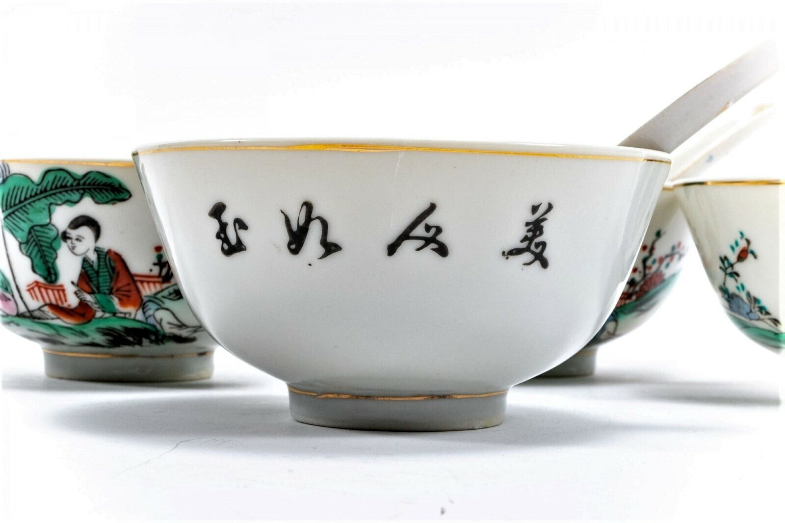 Chinese Famille Rose Bowls and Spoons, Signed, Early 20th Century