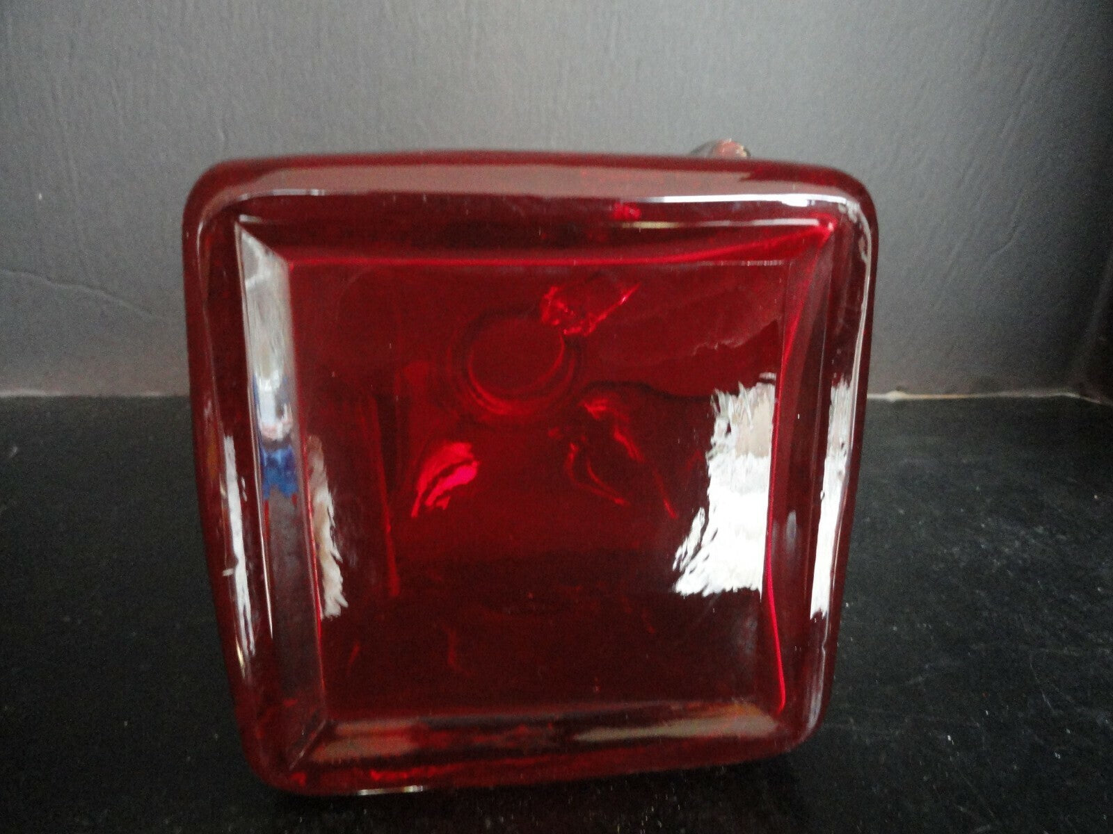 Bright Red Vase with Clear Applied Handle, Jug Vase, Bottle Vase