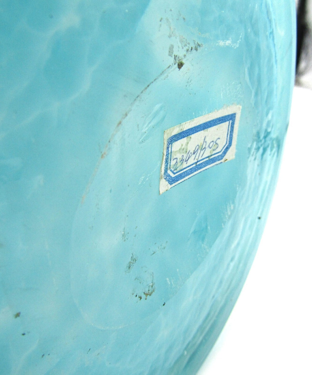 Pretty Pale Blue and White Vase Tall with Black Rim Art Glass Vase 12" Tall