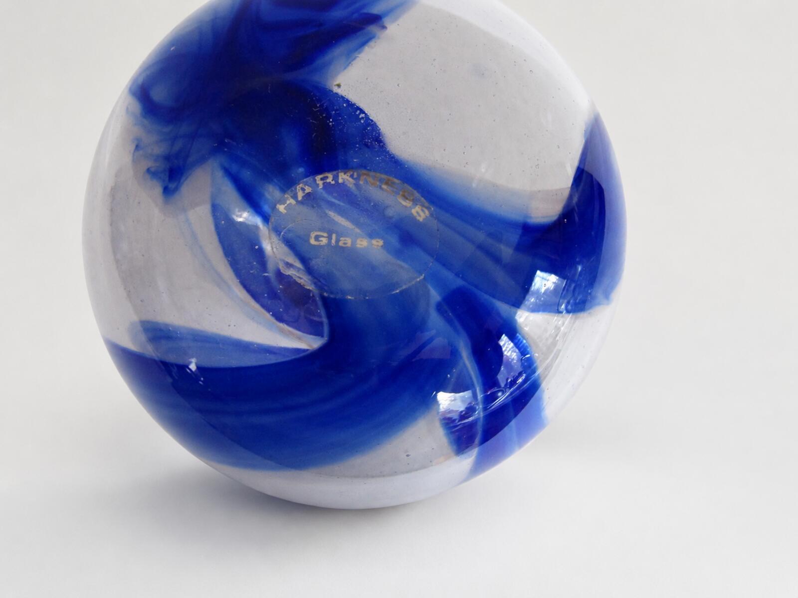 Harkness Glass Blue Swirl Art Glass Vase Hand Blown Signed 5"