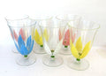 Vintage Hand Painted Tulip Glassware Set of 6 Rainbow Floral Goblets