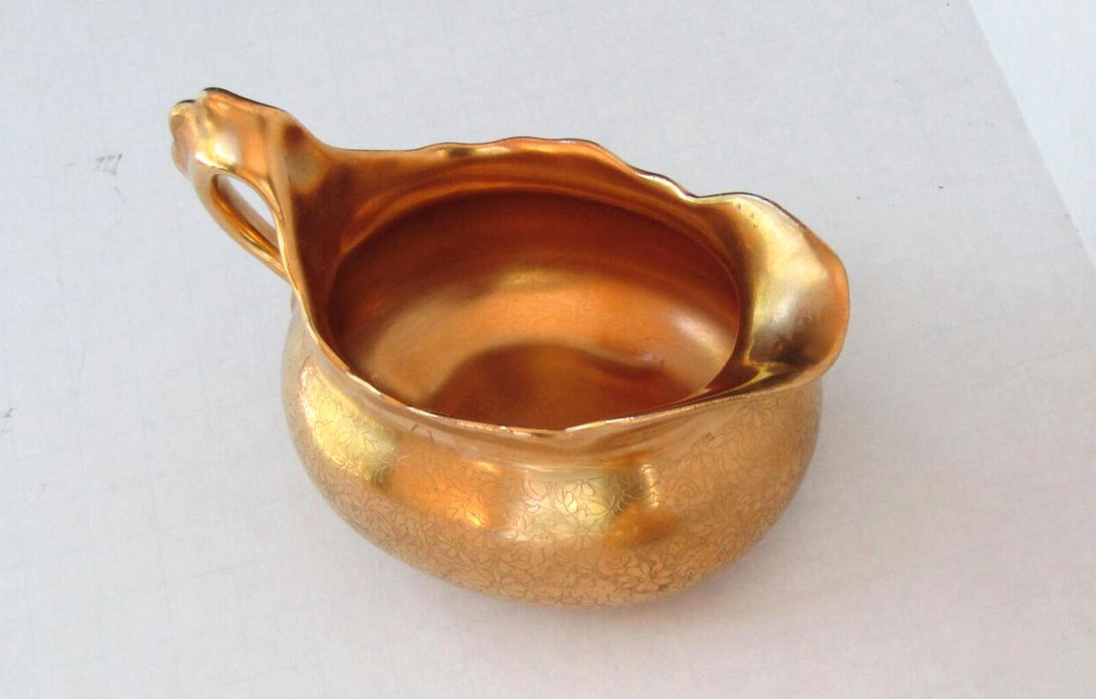 Vintage Osborne Studio Chicago Gold Encrusted Signed Platter Sugar Creamer Set