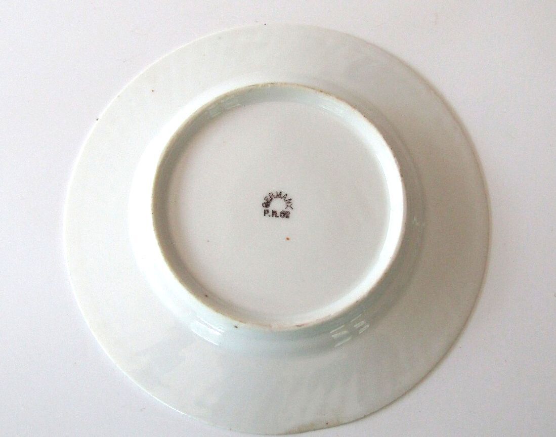 Antique P.R. Co. Germany Porcelain Plate, Fluted Swirl Rim Orange Blossom 1890s