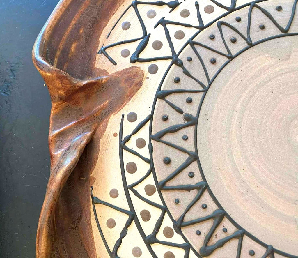 Tim Frederich Dublin Pottery 14" Large Stoneware Charger Platter Folded Rim Art