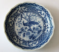 Vintage Japanese Blue & White Porcelain Peacock Small 6.5" Scalloped Bowl