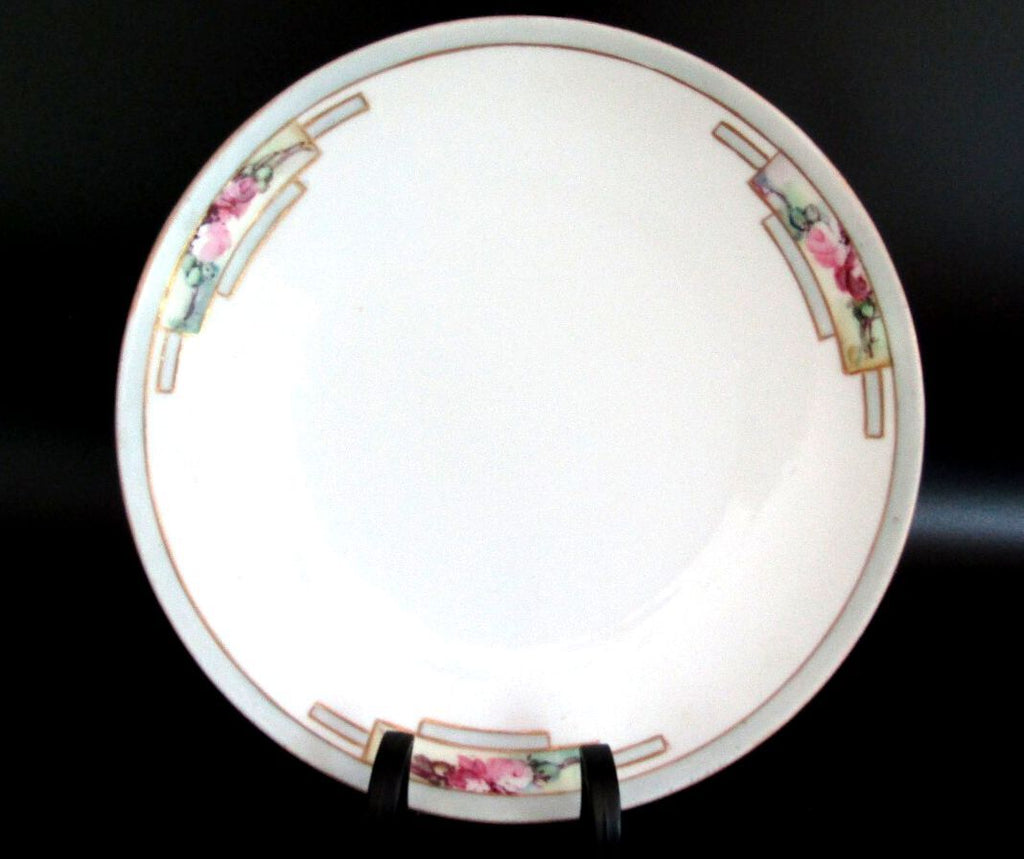 Antique J&C Jaeger Bavaria Porcelain Salad Plate Art Deco Pink Rose 8"