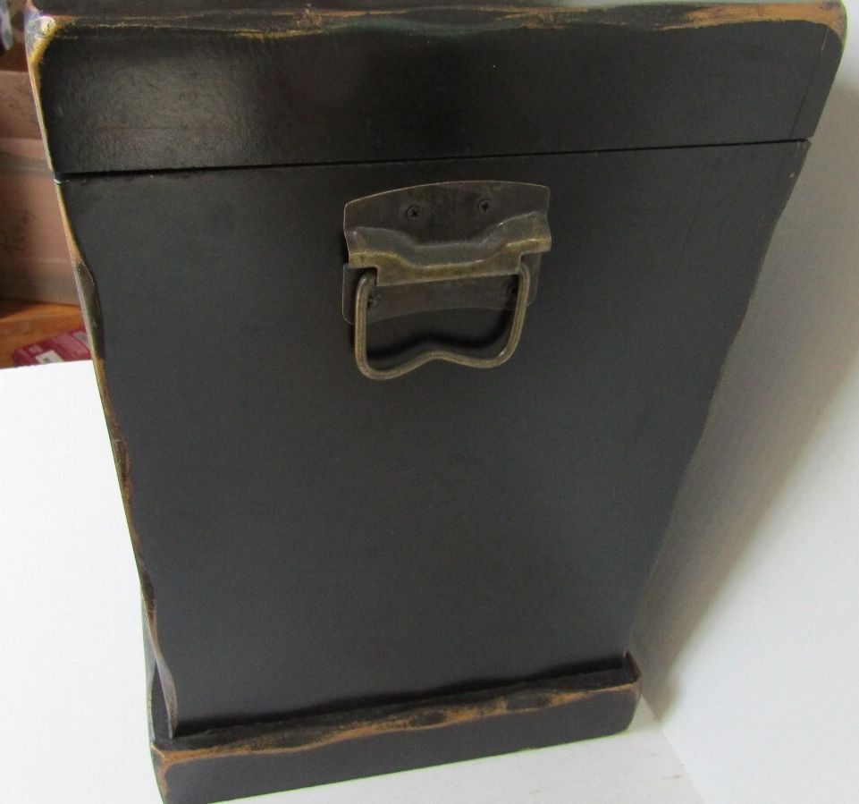 Vintage Chinoiserie Wood Decanter Chest Velvet Lined Tabletop Barware Caddy