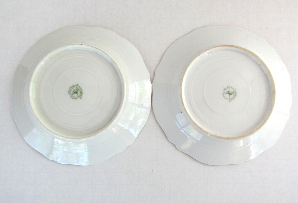 Antique Noritake RC Nippon Moriage Dessert Plates Pair Red Gold Scalloped