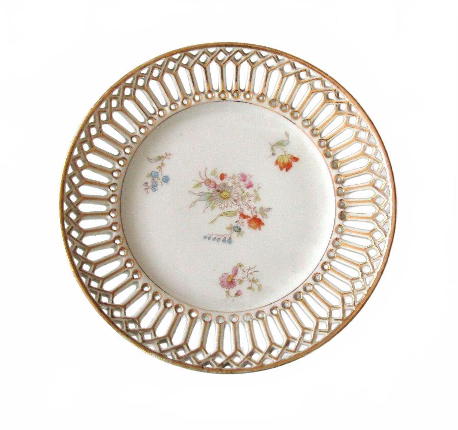 Antique Reticulated Porcelain Floral Plate 6.25" Pierced Lattice Rim Perfect