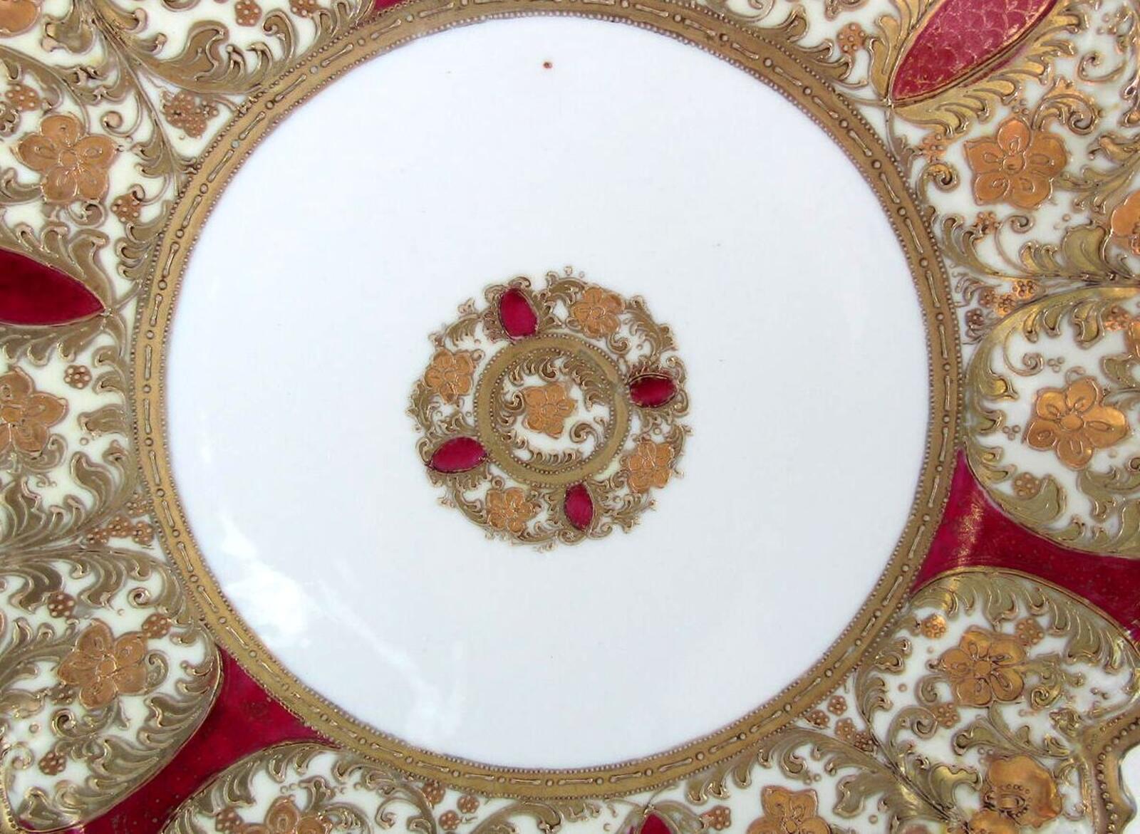 Antique Noritake RC Nippon Moriage Handled Cake Plate Platter 11" Red Gold