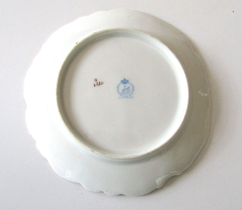 Antique Bavarian China Crown Over Castle Mark 6" Bread Plate Gold Rim Floral