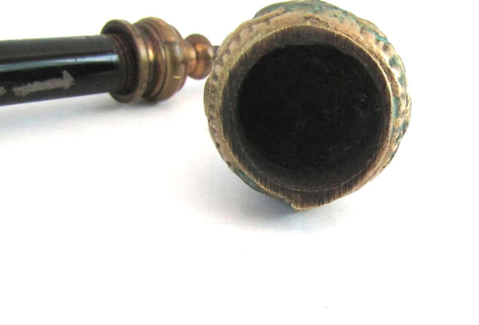 Antique Asian Long Metal Smoking Pipe Patina Decorative Brass Collectible