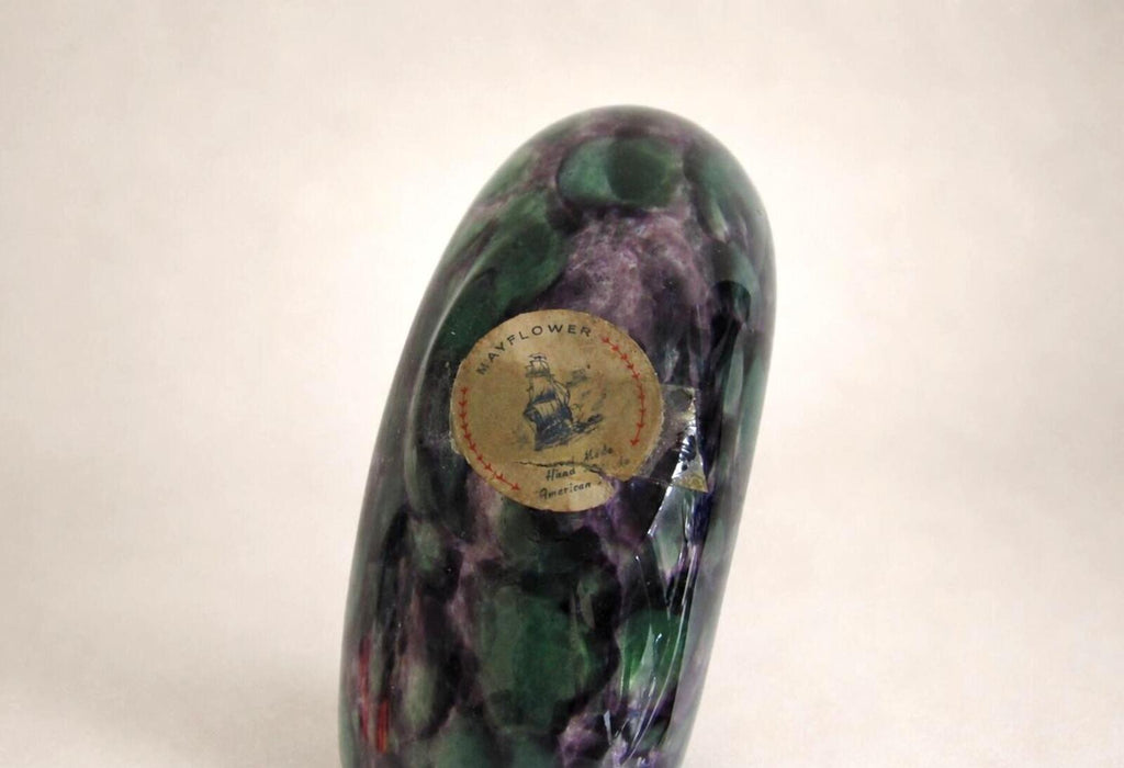Mayflower American Pride Art Glass Vase Purple Green Hand Made 8"-Vintage