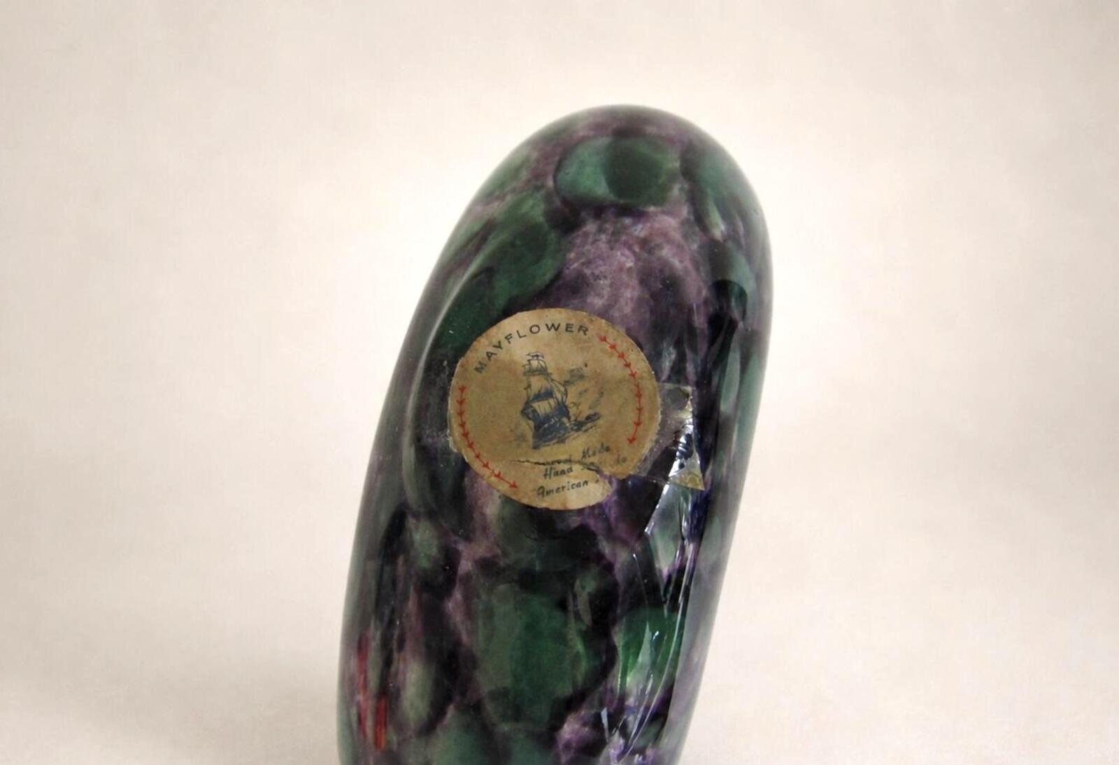 Mayflower American Pride Art Glass Vase Purple Green Hand Made 8"-Vintage