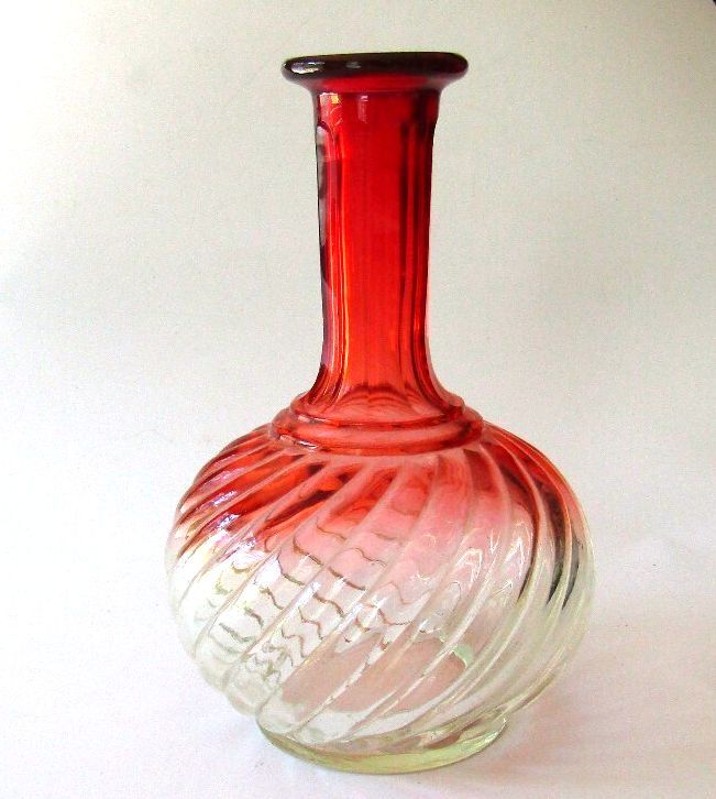 Antique Baccarat Rose Tiente Bambous Tors Crystal Carafe Decanter Cadmium UV 19C