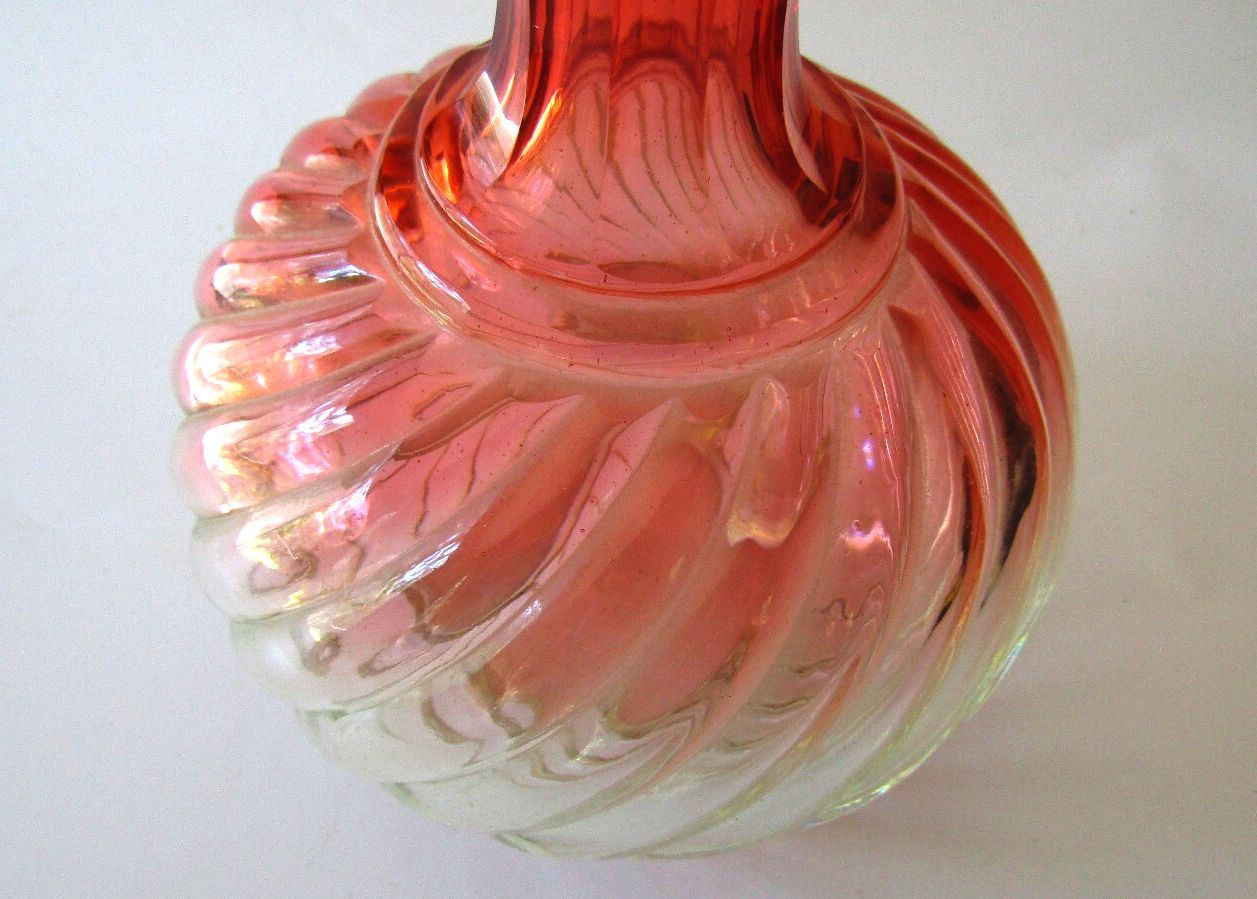 Antique Baccarat Rose Tiente Bambous Tors Crystal Carafe Decanter Cadmium UV 19C