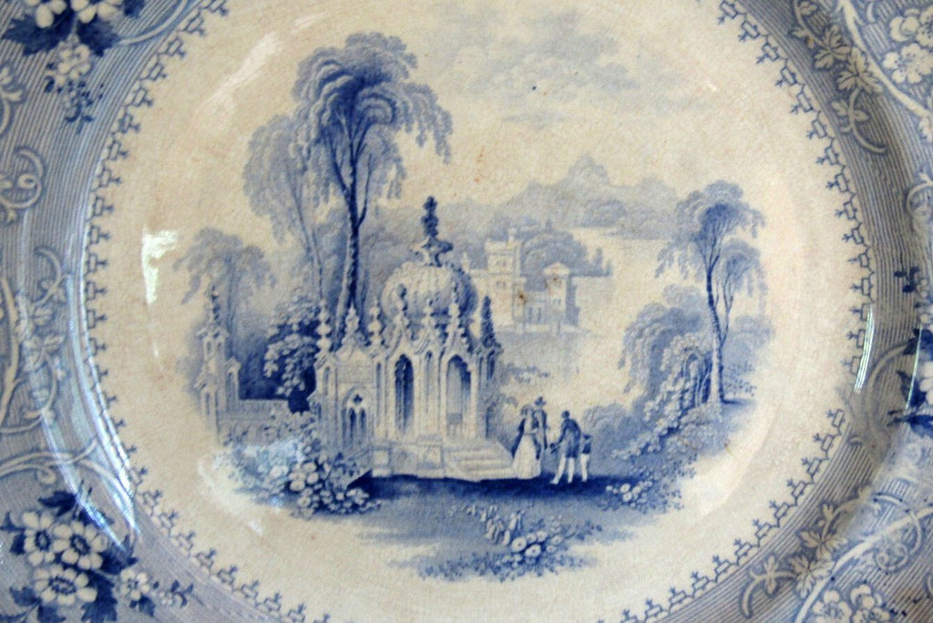 Antique W Adams Columbia Pattern Blue Ironstone 10.5" Deep Dinner Rim Plate