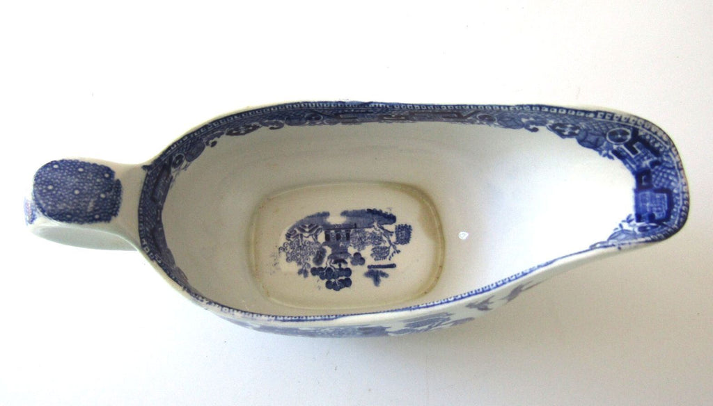 Antique Ridgway Blue Willow Gravy Boat 1832 Bow & Quiver Stamp England