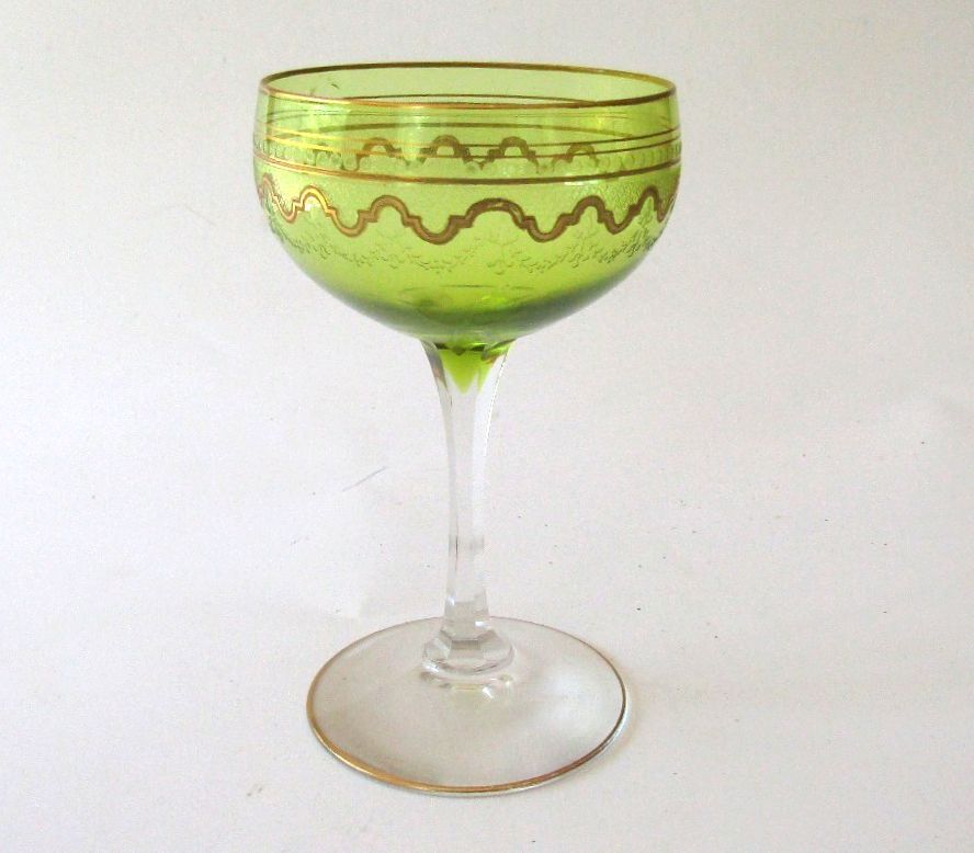 St. Louis Crystal Beethoven Chartreuse Green Cocktail Glass 4.25" Antique