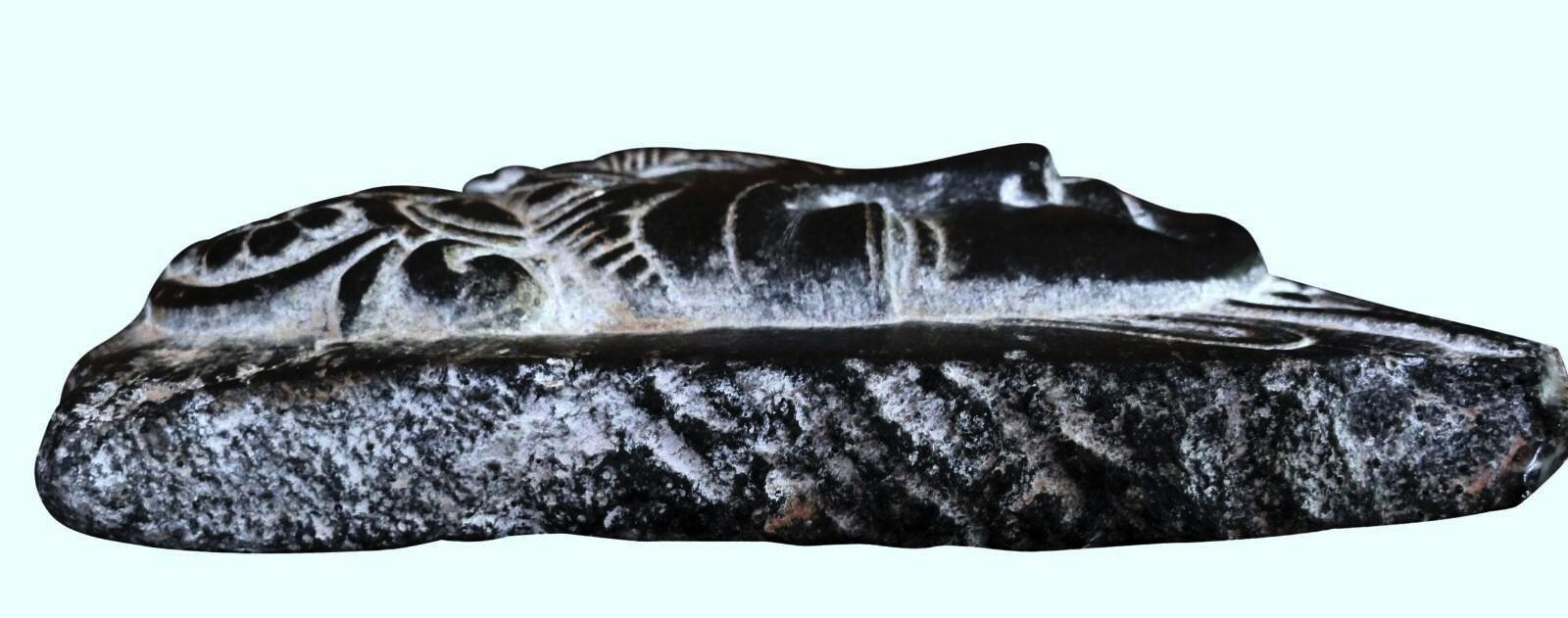 Antique Chinese Hand Carved Black Soapstone Plaque Apsaras Deva Fragment 6 Inch