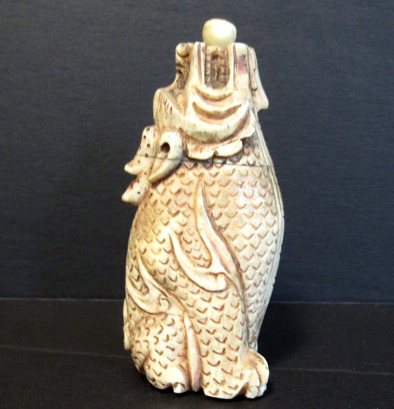 Vintage Carved Chinese Dragon Snuff Bottle Figural Fish Carp Longyu Asian Art