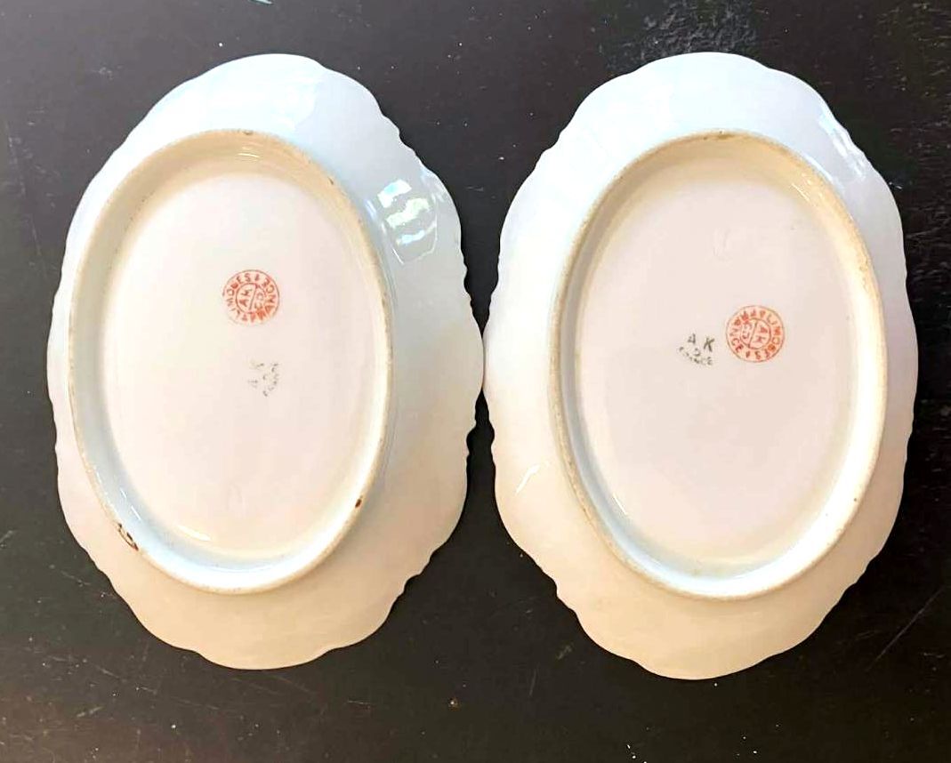 Antique AK Limoges France Porcelain Pickle Relish Dishes Pink Roses Pair