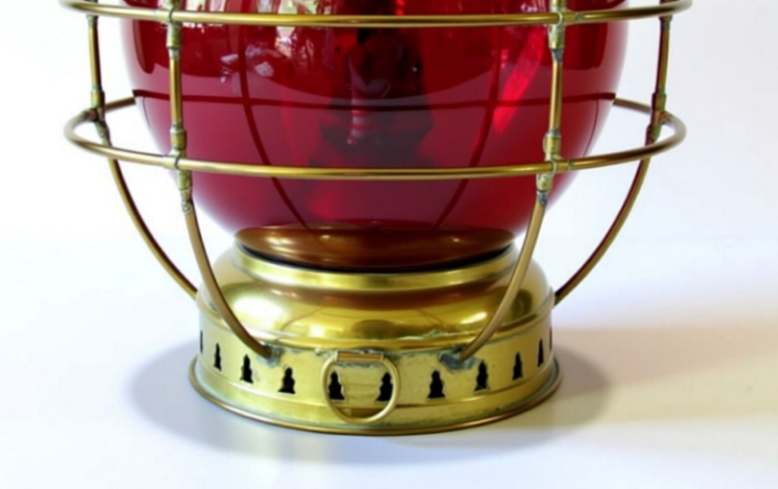 Antique Perkins Brass Onion Lantern 20" Ruby Red Glass Nautical Ship Oil Lamp