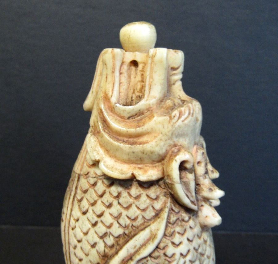 Vintage Carved Chinese Dragon Snuff Bottle Figural Fish Carp Longyu Asian Art
