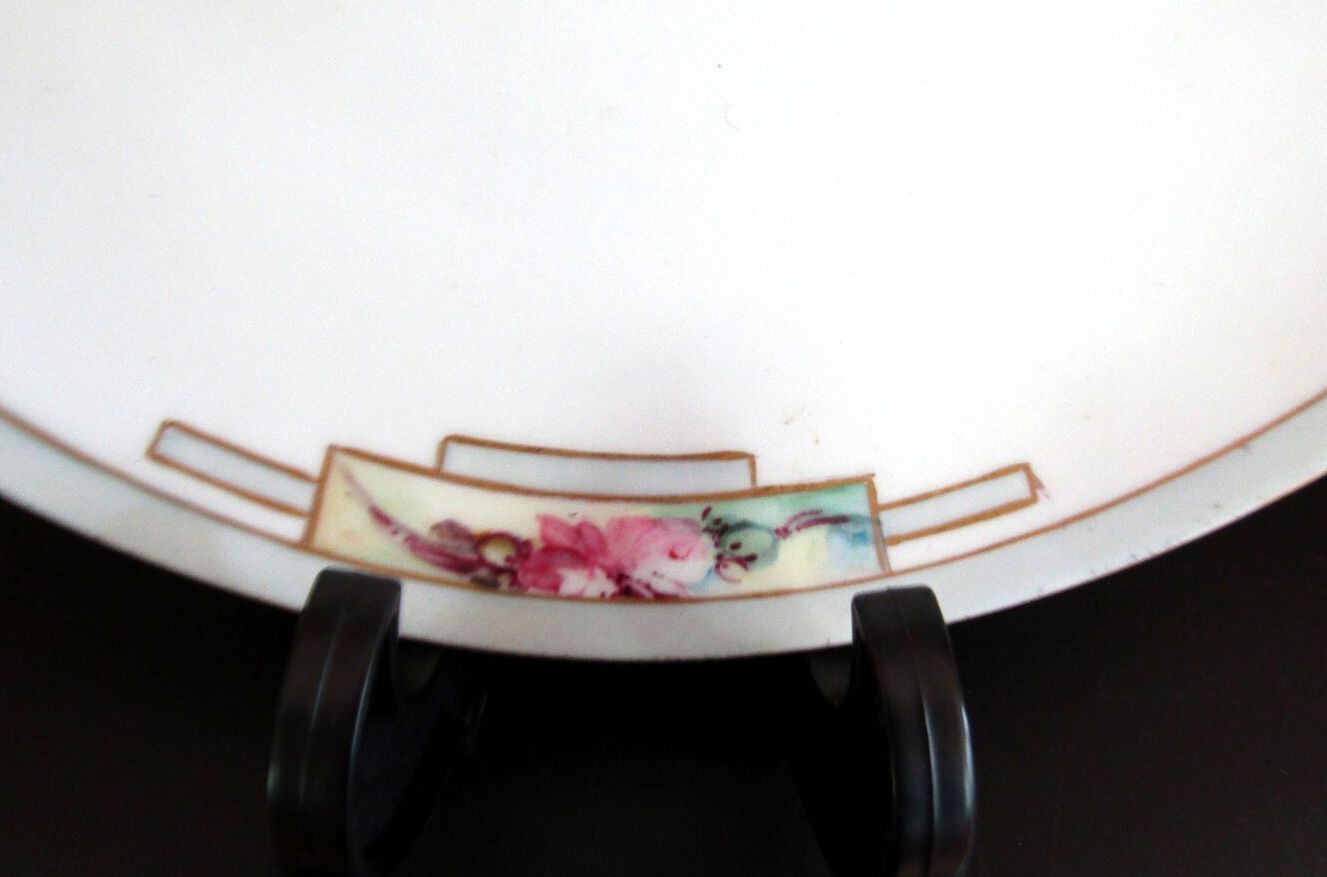 Antique J&C Jaeger Bavaria Porcelain Salad Plate Art Deco Pink Rose 8"
