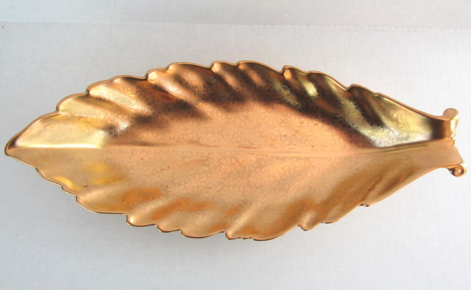 Vintage Edgerton 428 Gold Encrusted Porcelain Leaf Serving Dish Platter 12.75"