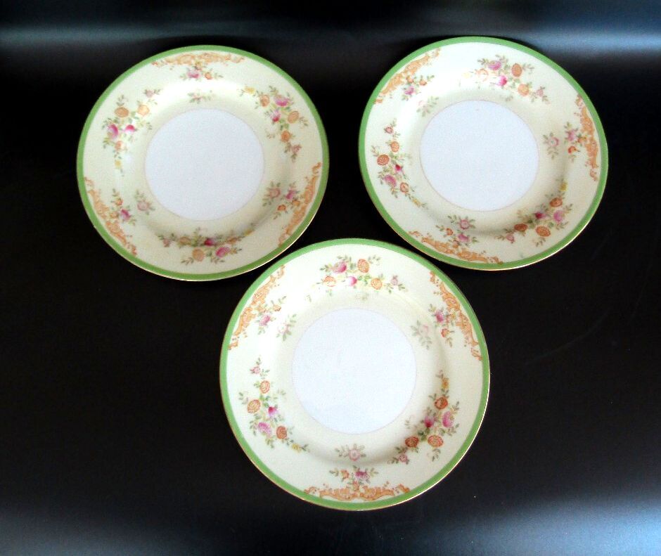 Rare Vintage MS Japan Porcelain Covered Cream Soup Bowl Dinner Plates 5pc Set