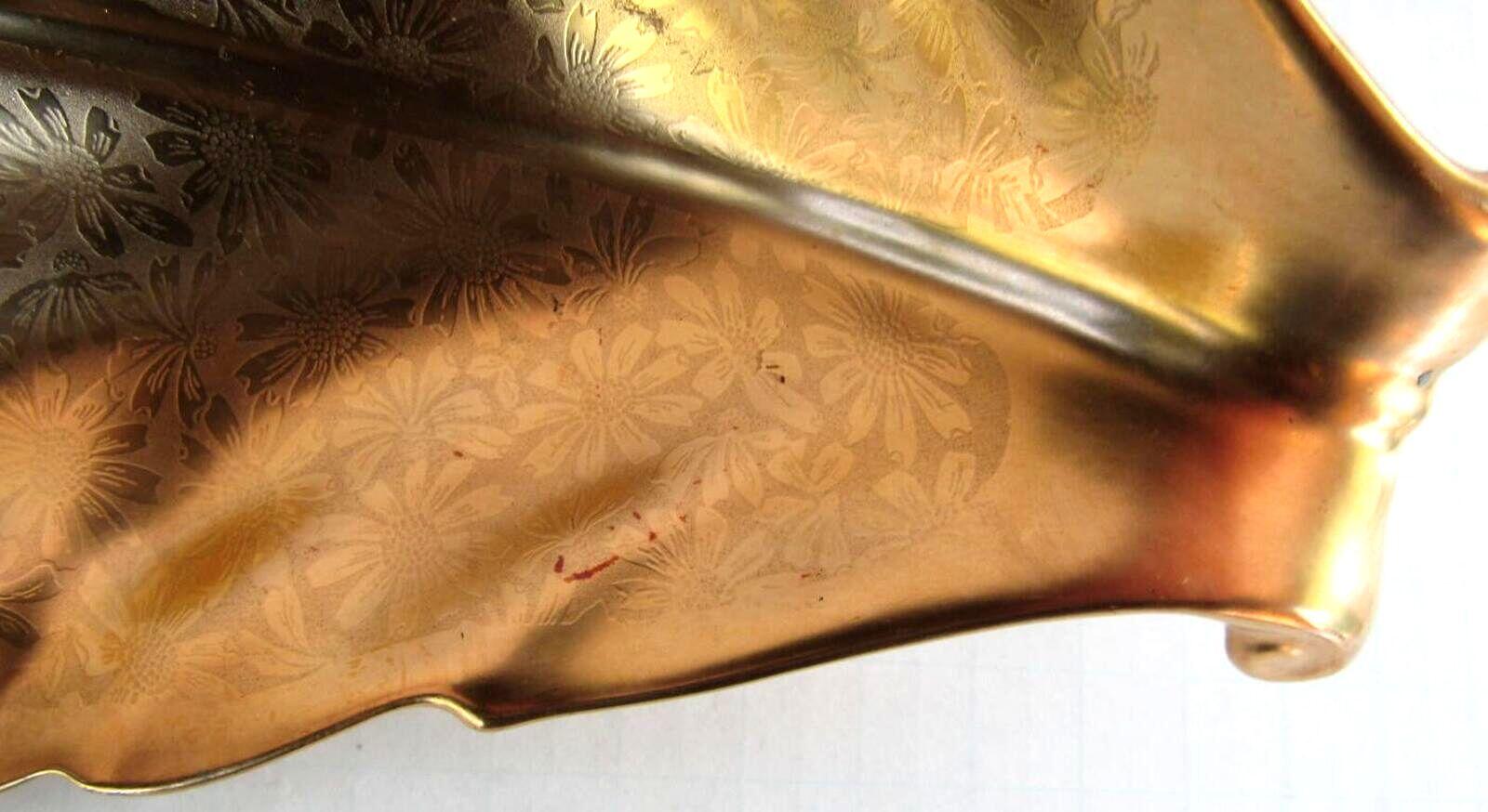 Vintage Edgerton 428 Gold Encrusted Porcelain Leaf Serving Dish Platter 12.75"