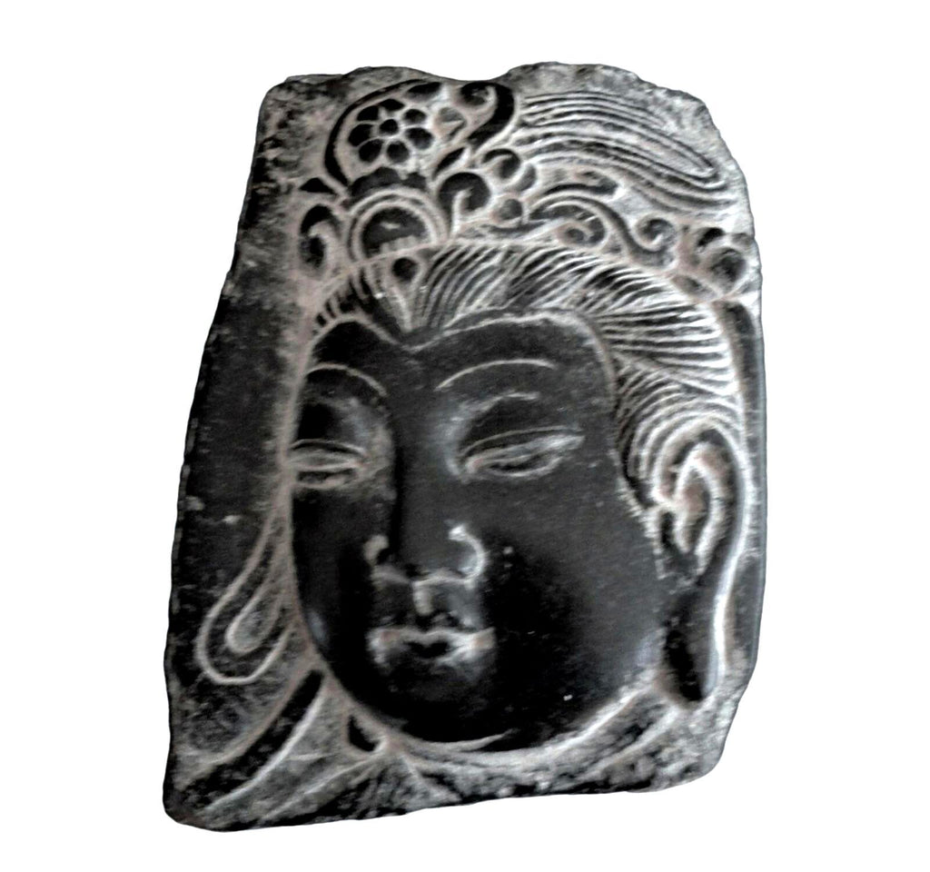 Antique Chinese Hand Carved Black Soapstone Plaque Apsaras Deva Fragment 6 Inch