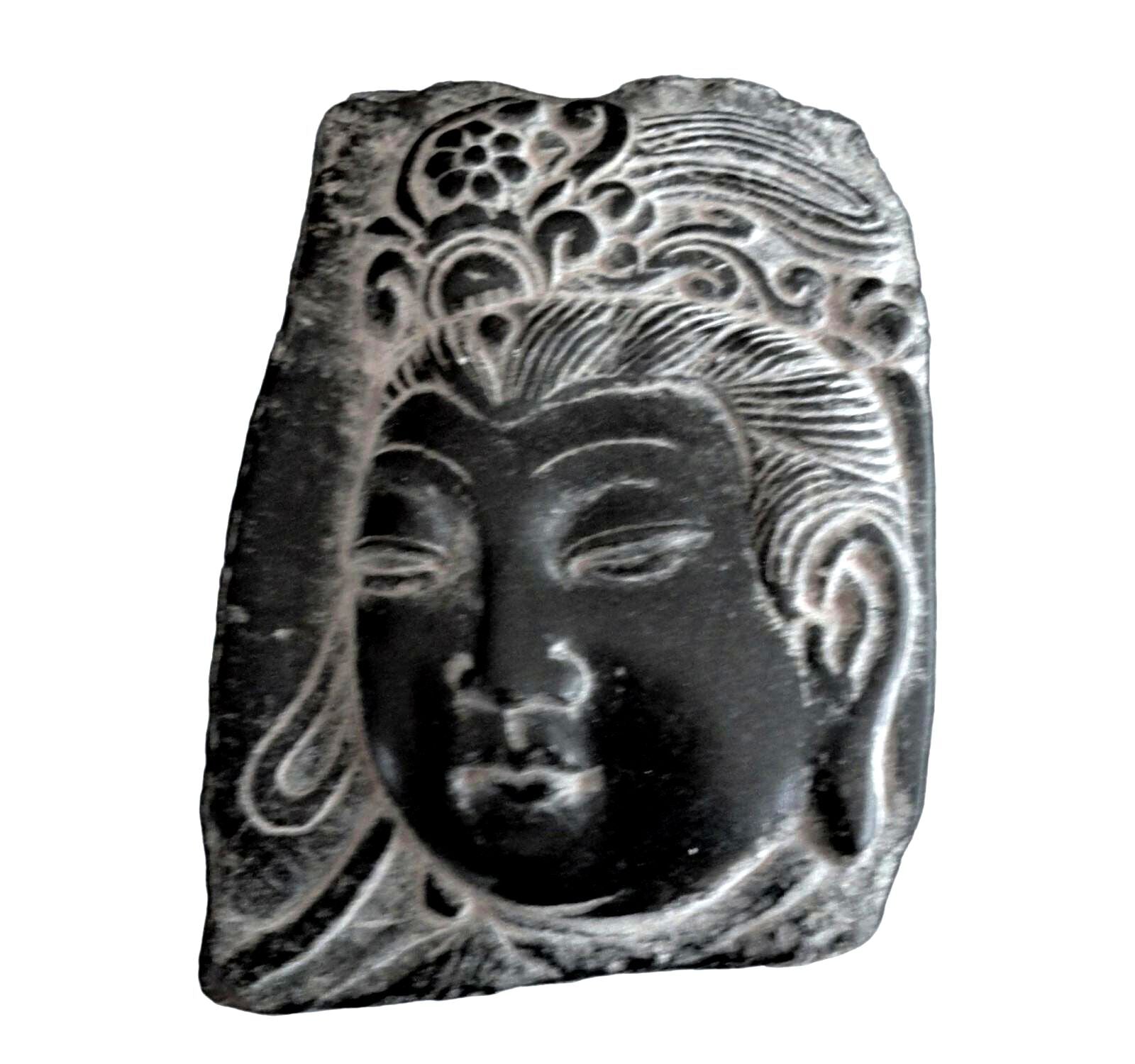 Antique Chinese Hand Carved Black Soapstone Plaque Apsaras Deva Fragment 6 Inch