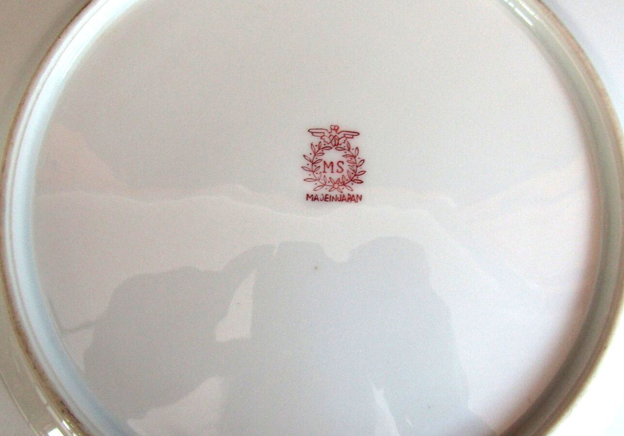 Rare Vintage MS Japan Porcelain Covered Cream Soup Bowl Dinner Plates 5pc Set