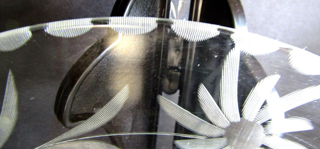 Vintage 10.5" Etched Glass Serving Plate Starburst Aster Flower Tidbit Tray