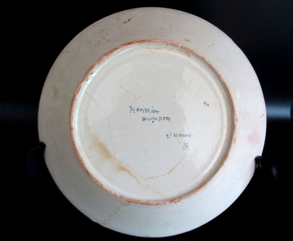 Henriot Quimper France 114 Hand Painted Bird Faience Plate Vintage