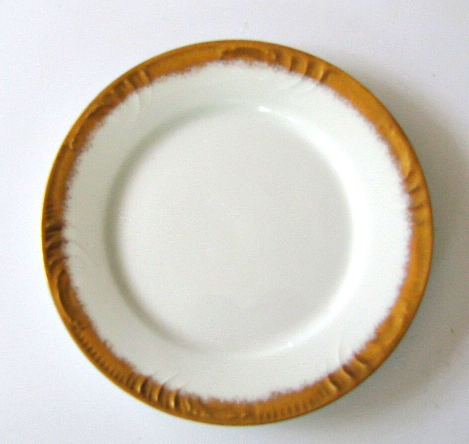 Antique CFH GDM Limoges France 6 1/8" White Swirl Gold Rim Bread Plate Pristine