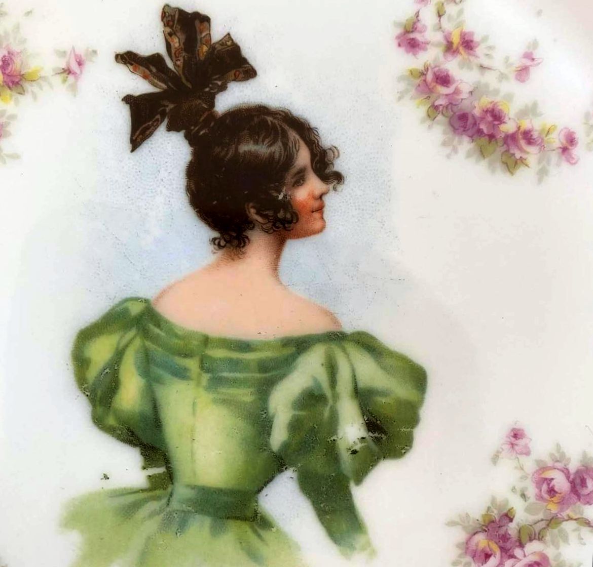 Antique Rosenthal Bavaria Handled Cake Plate Portrait Pink Roses Gilt Tray 10.5