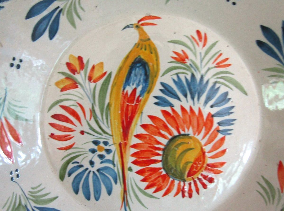 Henriot Quimper France 114 Hand Painted Bird Faience Plate Vintage