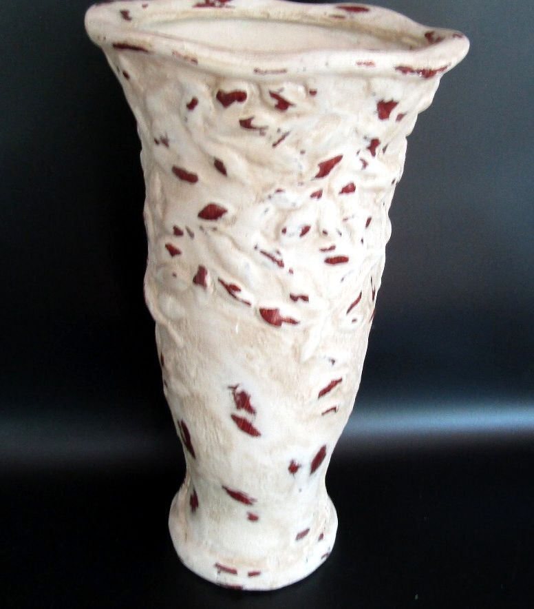 Vintage Hand Carved Wood Tree of Life Vase Distressed Gesso Folk Art