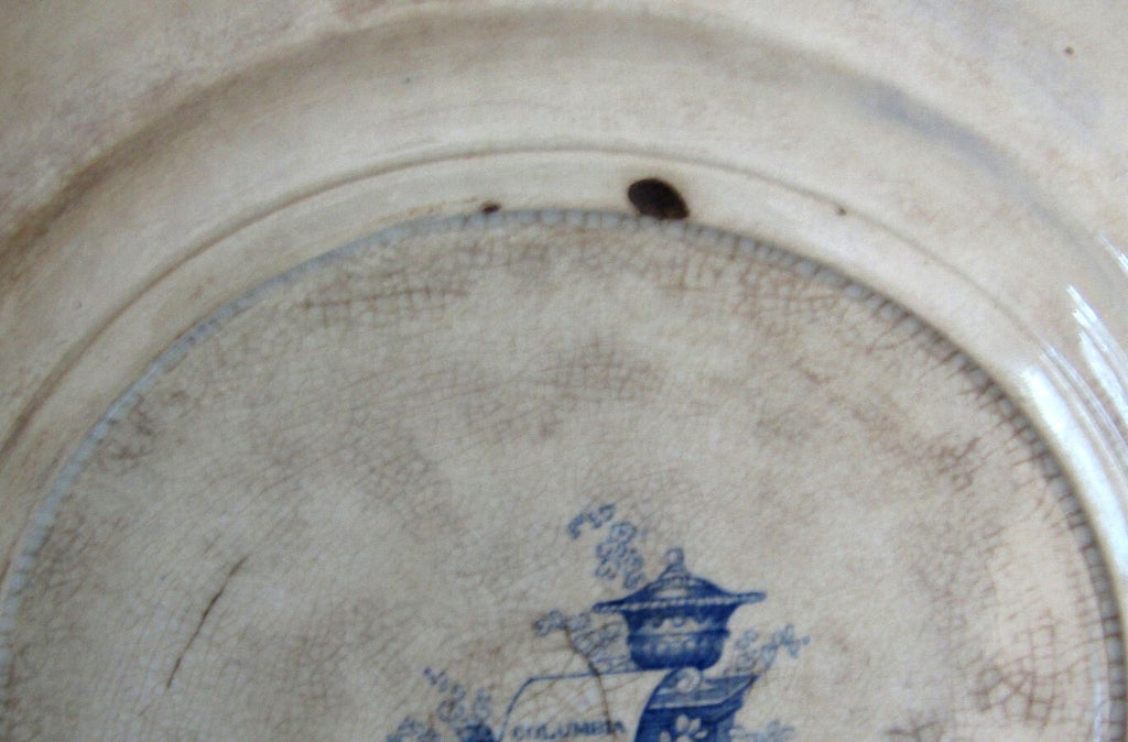 Antique W Adams Columbia Pattern Blue Ironstone 10.5" Deep Dinner Rim Plate
