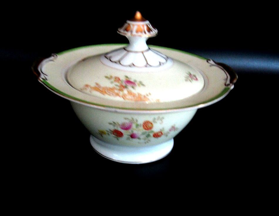 Rare Vintage MS Japan Porcelain Covered Cream Soup Bowl Dinner Plates 5pc Set
