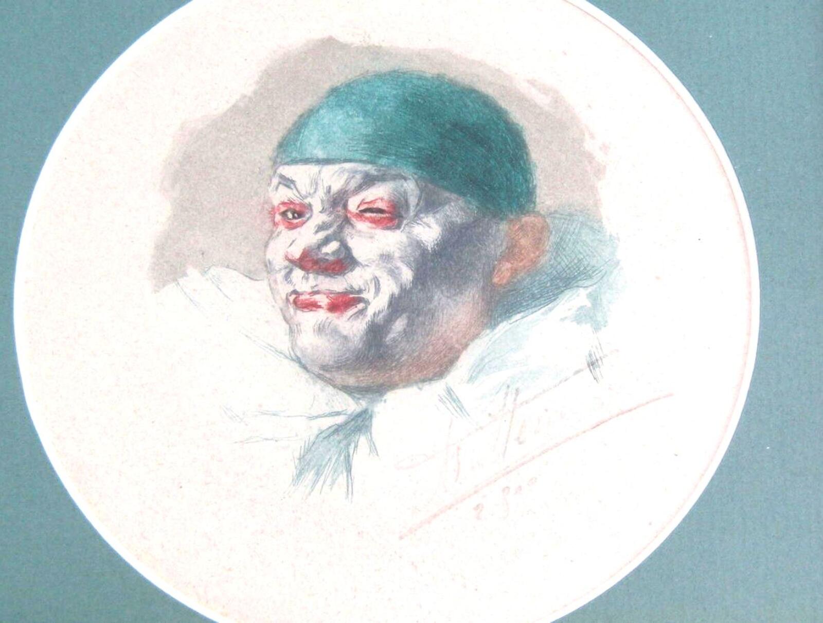 Armand Henrion Signed Etching 2/500 "Pierrot" Framed Clown Art