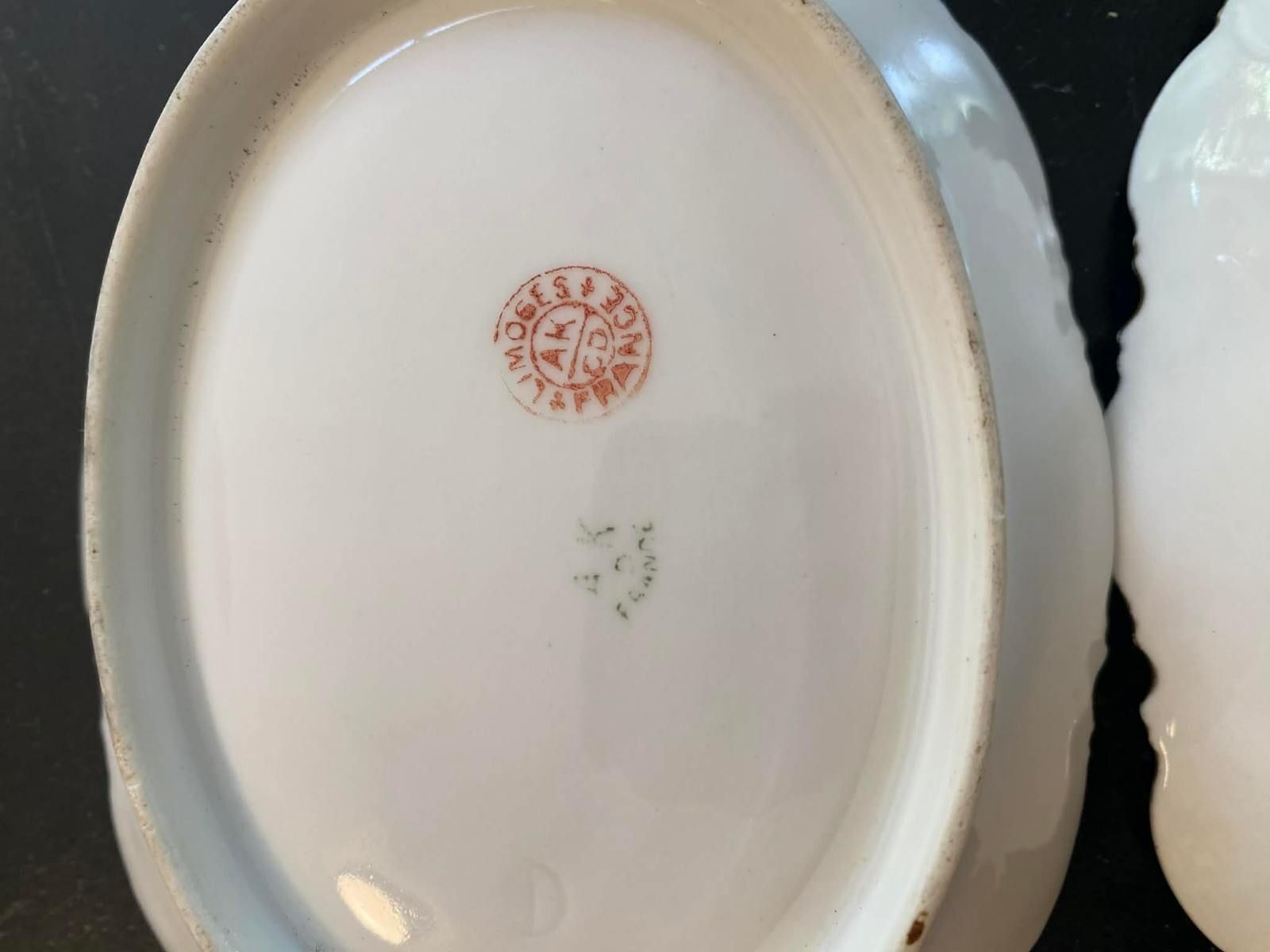 Antique AK Limoges France Porcelain Pickle Relish Dishes Pink Roses Pair