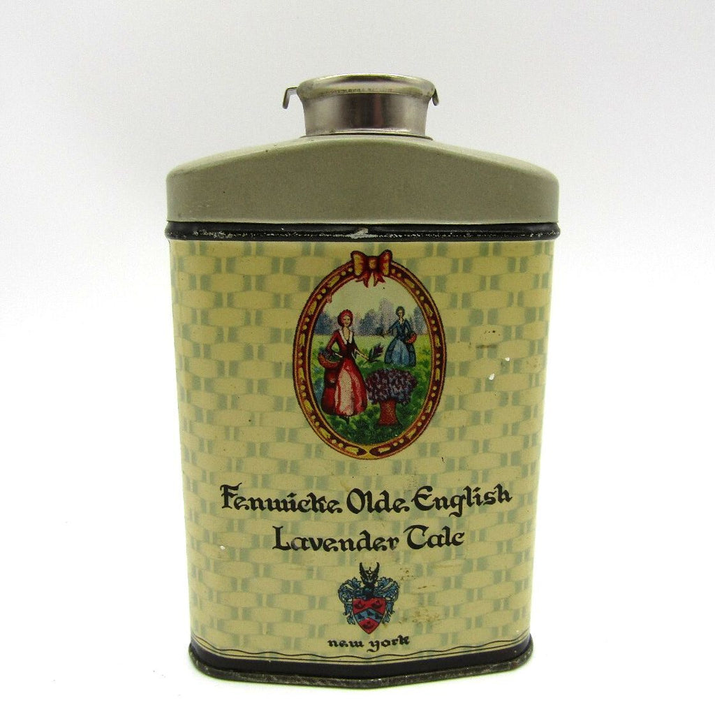 Vintage 1940s Fenwicke Old English Lavender Talc Tin Shaker Apothecary